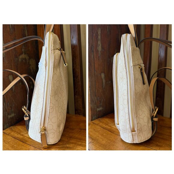 Calvin Klein Hudson Backpack White Tan Gold Monogram Half Zip Pre-Owned - Picture 3 of 10